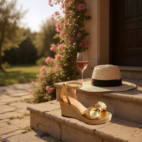 Kate Spade Tianna LEATHER Bow Strap Espadrille Wedge Platform Sandal 9.5 B GOLD - Picture 15 of 15